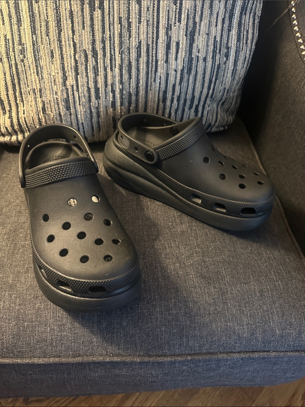 CROCS Classic Black Foam Clogs with Heel Strap